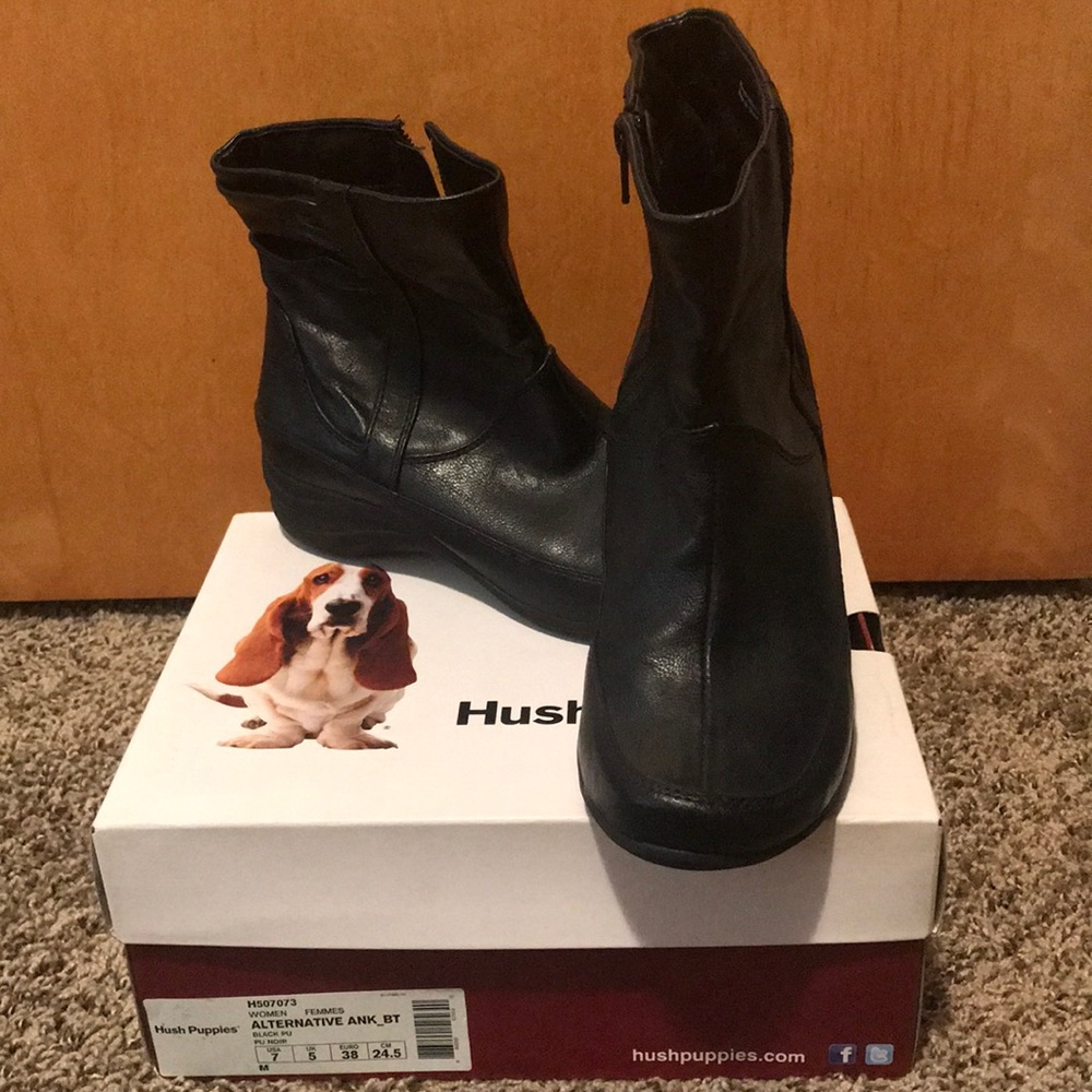 Hush Puppies Black Leather Boots
